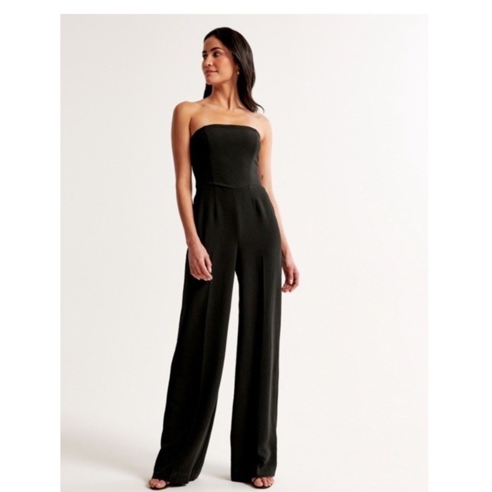 Abercrombie & Fitch Women's Strapless Jumpsuit Medium Black Wide Leg Crepe NWT
